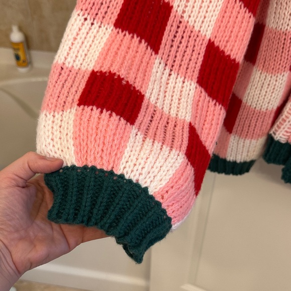BiBi Red and Pink Checkered Cardigan with Green Trim - Picture 4 of 5